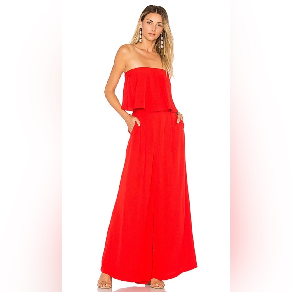Free People Gia Red Crepe Strapless Flounce Top & Wide Leg Pants Set Size Small‎